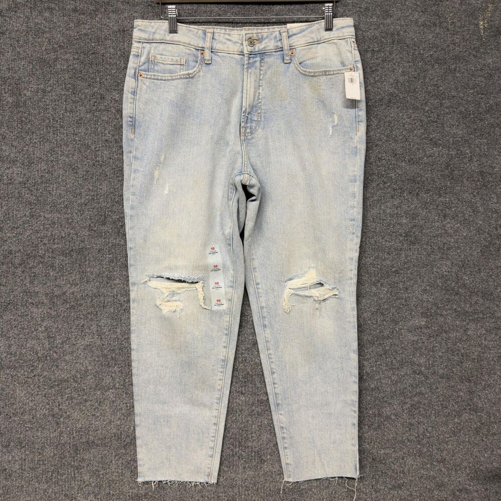 Old Navy O.G. Straight Jeans Womens 10 Light Wash High Rise Distressed Ankle
